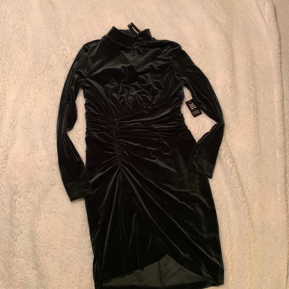 Velvet Body Contour Mock Neck Ruched Mini Dress